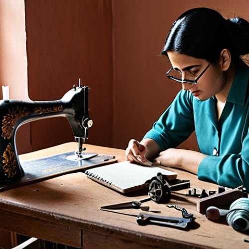 Home 24 **
A textile engineer deeply engrossed in dismantling a vintage sewing machine at home, surrounded by tools and a detailed notebook. The scene should evoke a sense of passionate learning and hands-on problem-solving, reflecting the 'Bedah Siasat' (surgical investigation) approach mentioned in the text. The atmosphere should be warm and inviting, like a home workshop.
**