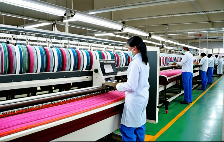 **

"A bustling textile factory floor, highlighting diverse workers operating modern digital textile testing equipment alongside traditional looms. Focus on quality control and global standard compliance with ISO and ASTM certificates visible."

**