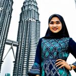 **

A successful Malaysian businesswoman in a modern hijab and a modest, knee-length batik dress with long sleeves, standing confidently in front of the Petronas Twin Towers in Kuala Lumpur, professional portrait, perfect anatomy, correct proportions, well-formed hands, safe for work, appropriate content, fully clothed, modest, professional.

**