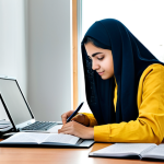 Studying at a Desk**

"A dedicated student fully clothed in modest attire, studying textile engineering textbooks at a tidy desk. Books, notes, and a laptop are neatly arranged.  The background is a well-lit, comfortable study room. Safe for work, appropriate content, perfect anatomy, natural pose, well-formed hands, proper finger count, professional, family-friendly."

**