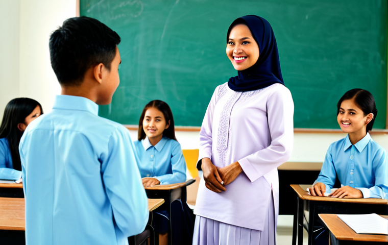 **

A Malaysian teacher in a modest baju kurung, standing in a brightly lit classroom, interacting with students, fully clothed, appropriate attire, safe for work, perfect anatomy, natural proportions, professional photograph, high quality.

**