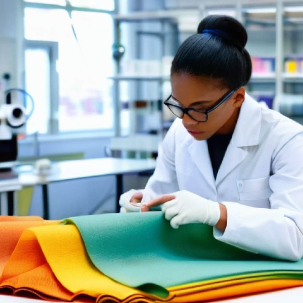 섬유기사와 시험 준비의 효과적인 방법 - **Prompt for "Understanding Fibers and Fabrics":**
    "A bright, well-lit modern textile laboratory...