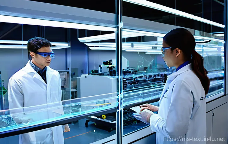 섬유기사 자격증의 가치와 전망 - **Prompt 1: A Glimpse into the Future of Smart Textiles**
    A bright, ultra-modern textile researc...