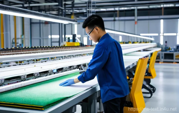 섬유기사 필기시험의 중요성 - **Prompt:** A bustling, ultra-modern textile manufacturing facility in Malaysia, with sleek, automat...