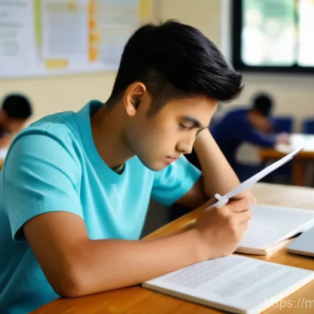 섬유기사 필기시험의 준비 전략 - **Prompt:** A focused Malaysian university student, mid-20s, wearing modest, casual attire (like a t...