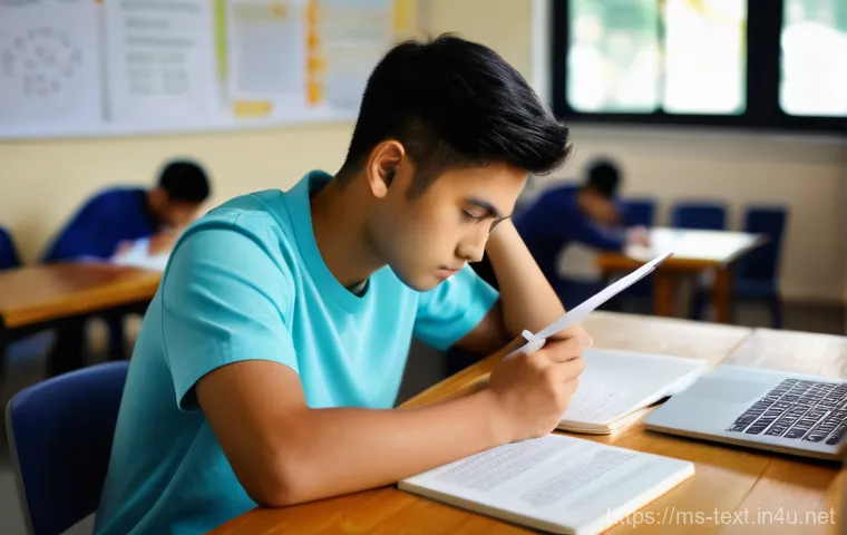 섬유기사 필기시험의 준비 전략 - **Prompt:** A focused Malaysian university student, mid-20s, wearing modest, casual attire (like a t...