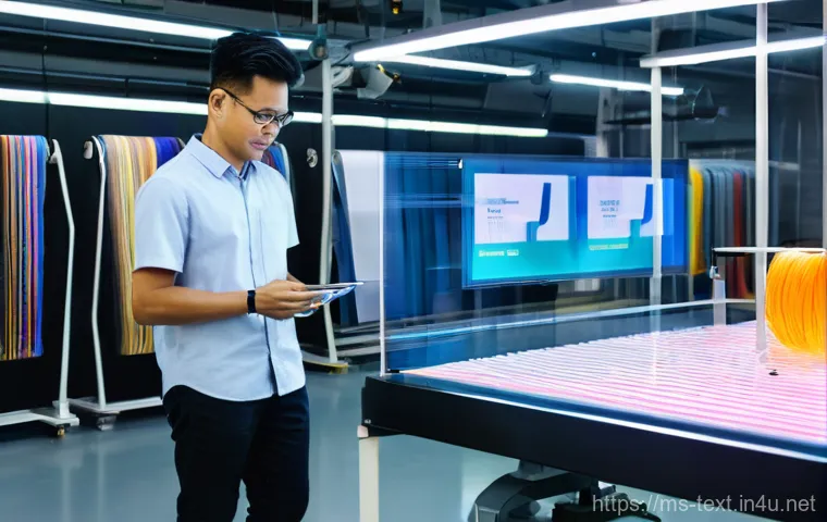 섬유기사와 관련 직업군의 전망 - **Prompt:** "A vibrant, modern textile innovation lab. In the foreground, a focused Malaysian textil...
