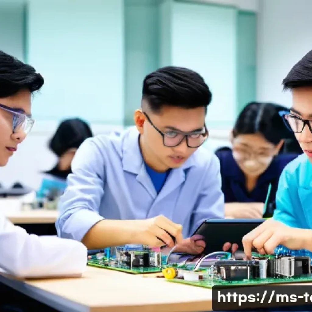 섬유기사 필기시험의 합격 전략 - **Prompt:** A diverse group of Malaysian university students, both male and female, are actively eng...