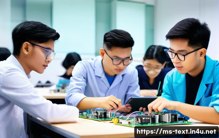 섬유기사 필기시험의 합격 전략 - **Prompt:** A diverse group of Malaysian university students, both male and female, are actively eng...