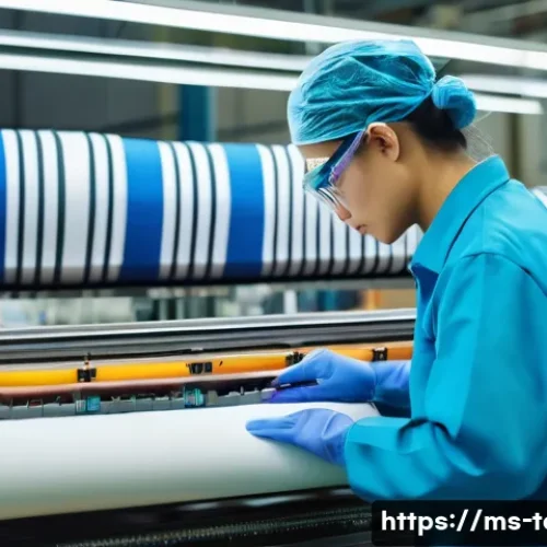 섬유기사 자격증 취득 후의 진로 - A professional textile factory scene in Malaysia, showing a skilled textile technician operating adv...