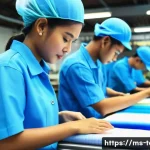 섬유기사와 필기시험 준비의 중요성 - A detailed educational scene showing a diverse group of young Malaysian textile technician students ...