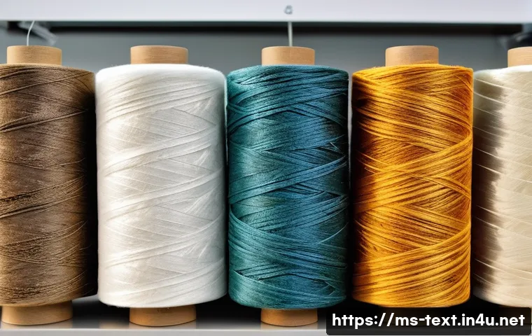 섬유기사 필기시험 대비 성공 사례 - A detailed educational illustration of various textile fibers used in Malaysia, such as cotton, poly...