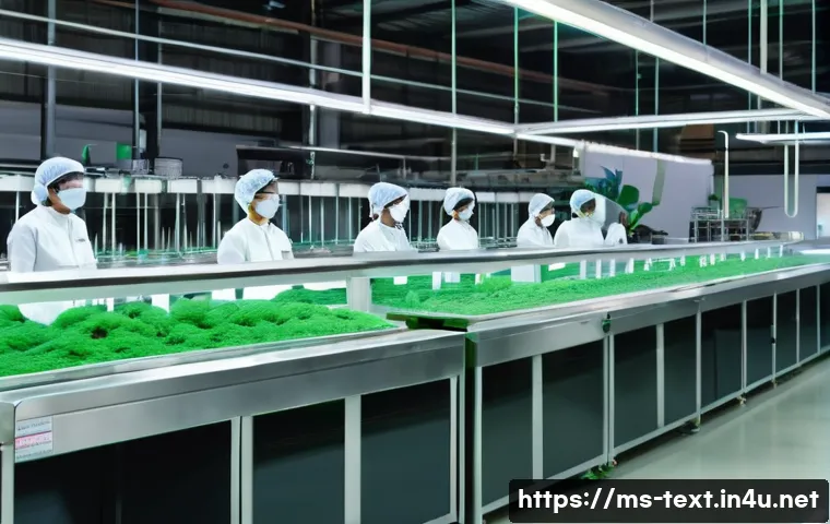 섬유기사와 텍스타일 리사이클링 - A modern textile factory interior showcasing advanced green technology in fabric dyeing: digital dye...